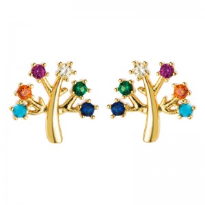 Европейская и американская медь-покрытые медью реальный золотой микроиннадный цвет циркона ушные гвоздики, персонализированные серьги аксессуары, модный темперамент женские женские серьги