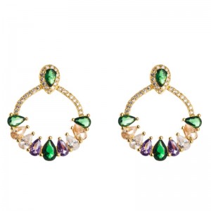 Европейская и американская личность латунные серьги темперамент женские серьги микроиннатики цвет циркон серьги в форме цветов японские и корейские ухо ювелирные изделия