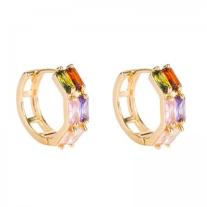 Трансграничный источник внешней торговли Геометрический двойной ряд Серьги циркона Женский медный микроинллазы цвет циркония хип-хоп серьги серьги оптом