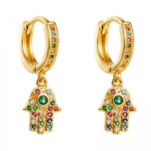 Серьги из медной микроиннатики Цветные драгоценные камни женские европейские и американские стиль Trend Leadality Palm Серьги Холодный ветер Net Красный ухо Ювелирные Изделия